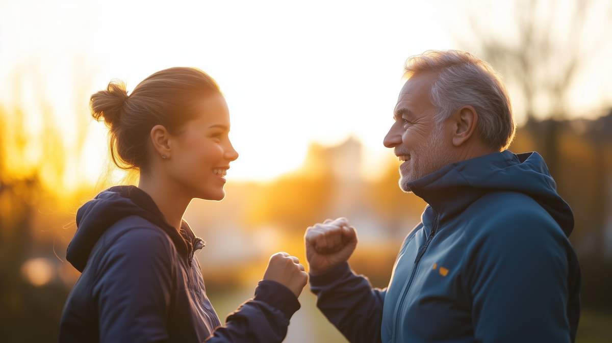 Deux personnes qui viennent de faire du sport et qui se félicite